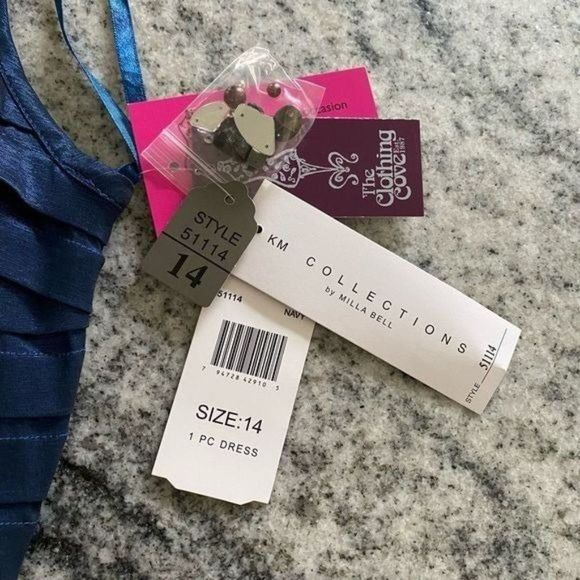 NWT KM Collections Milla Bell Size 14 Blue Formal Dress Evening Gown Jewel Prom - Picture 6 of 10